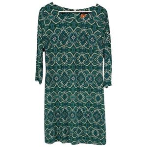 Tommy Hilfiger Teal Patterned Long Sleeve Dress